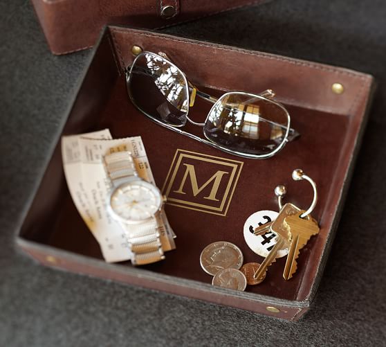 Pottery Barn SADDLE LEATHER CATCHALL pottery barn father's day gifts sale