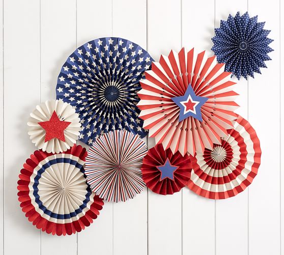 Pottery Barn STARS AND STRIPES PARTY FANS - SET OF 8 4th of July pottery barn 25 percent off sale