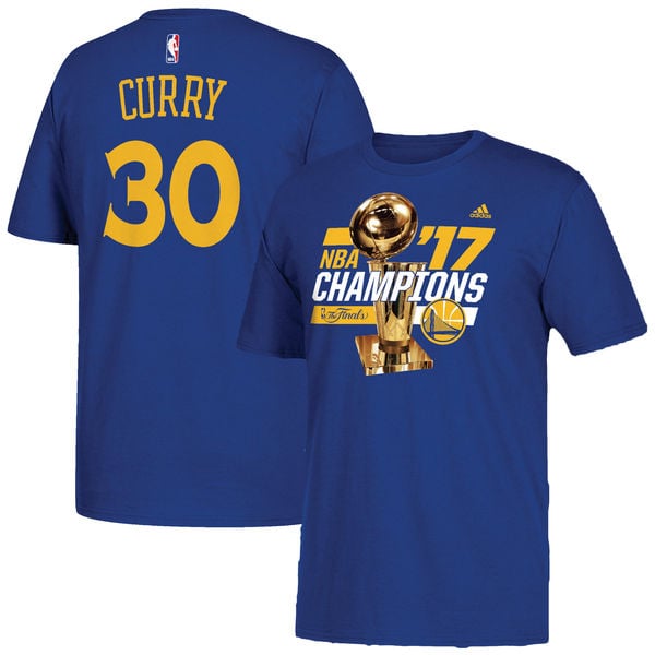 adidas Stephen Curry Golden State Warriors Royal 2017 NBA Finals Champions Name & Number T-Shirt