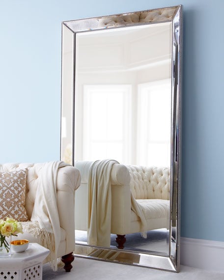 Antiqued-Silver Beaded Floor Mirror Horchow summer sale 2017