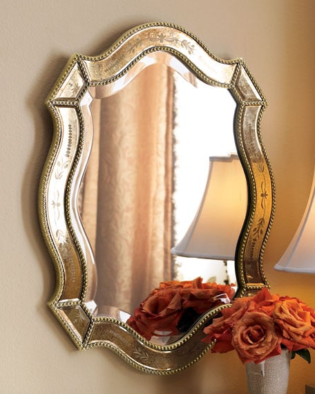 Felicie Oval Mirror Etched Beaded Edges Antique Gold Finish horchow summer sale 2017