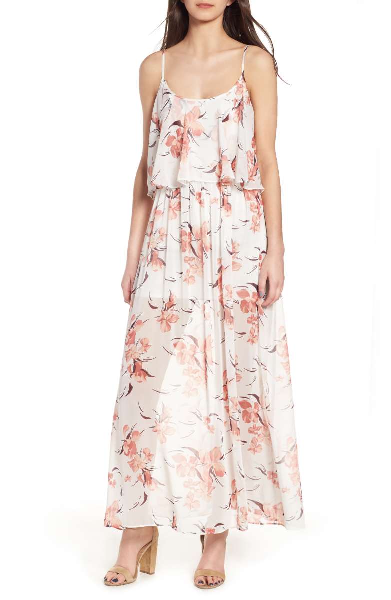 LEITH Double Layer Maxi Dress Ivory Bloomsbury Floral Print nordstrom under 100 dollars maxi dresses