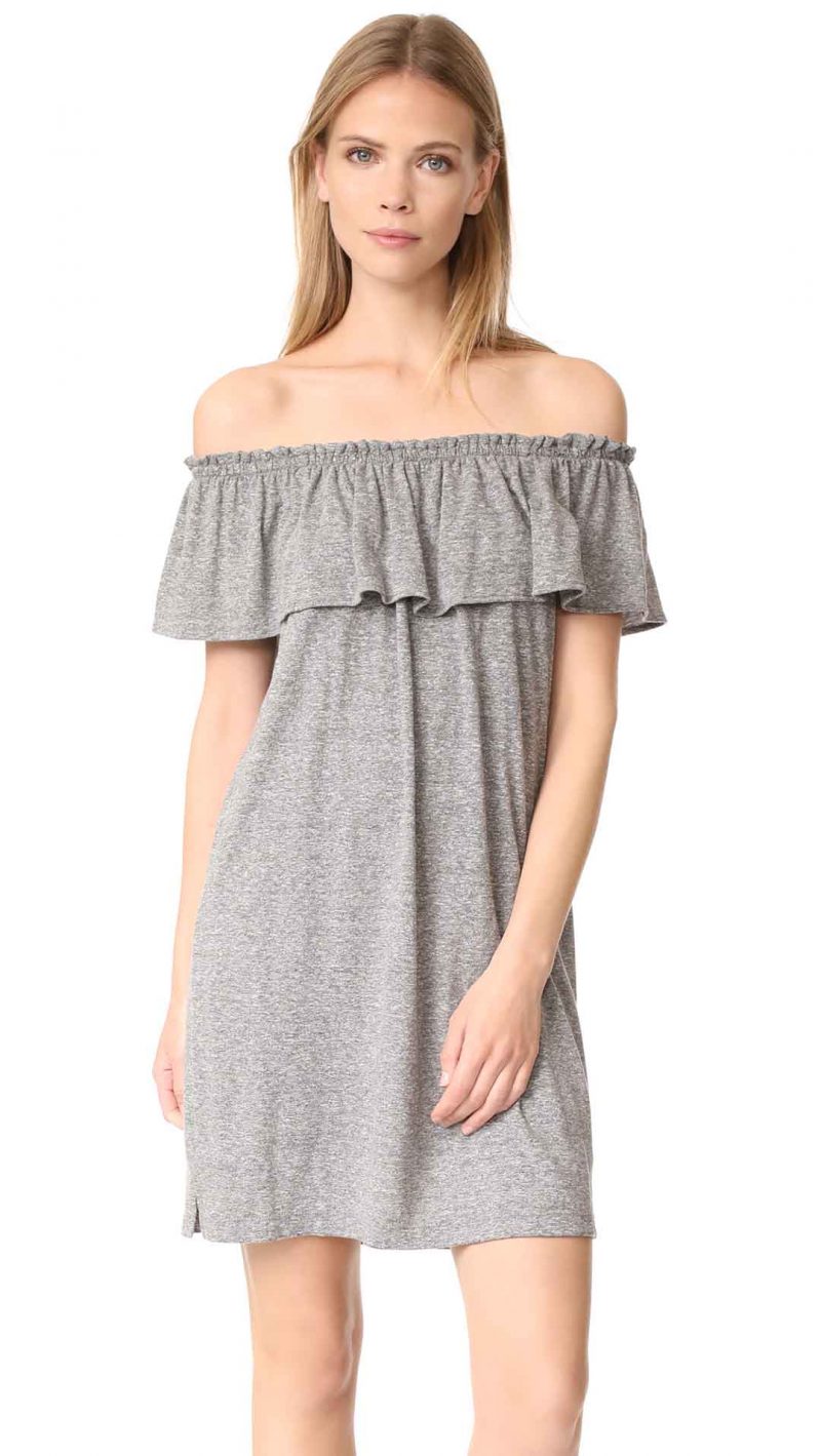 Current/Elliott The Ruffle Off The Shoulder Dress Heather Grey summer 2017 ruffle off the shoulder dresses