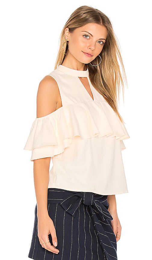 J.O.A. LAYERED RUFFLE COLD SHOULDER TOP Ivory