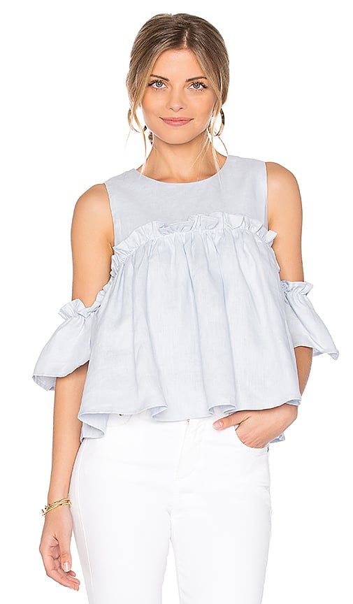 J.O.A. LAYERED RUFFLE COLD SHOULDER TOP Light Blue