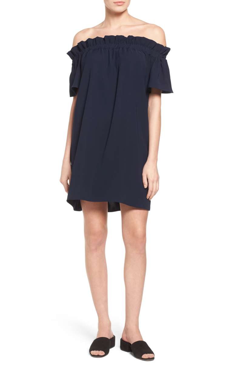 PLEIONE Off the Shoulder Dress Navy Blue ruffle off the shoulder dresses summer 2017