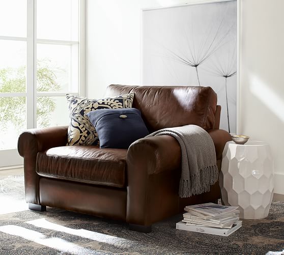 Pottery Barn TURNER ROLL ARM LEATHER ARMCHAIR 42" 48" living room furniture pottery barn leather armchairs sale
