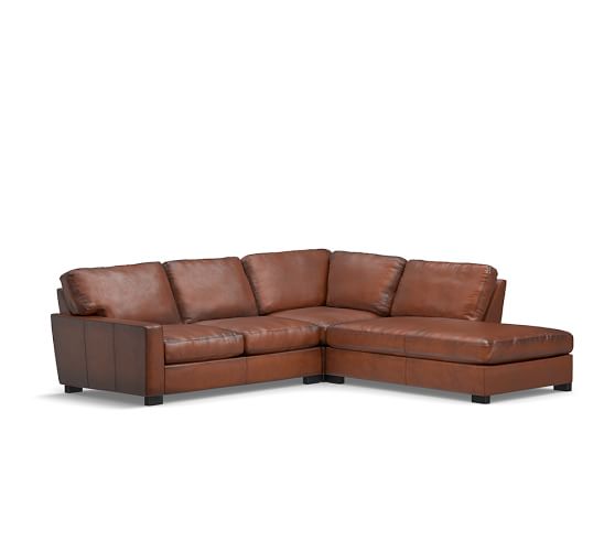 Pottery Barn TURNER SQUARE ARM LEATHER 3-PIECE BUMPER SECTIONAL pottery barn leather sofas sectionals armchairs sale