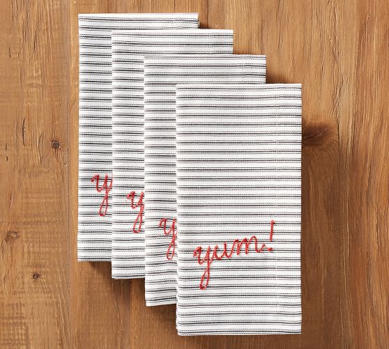 THE EMILY & MERITT "YUM" CHAINSTITCH NAPKIN, SET OF 4 emily & meritt for Pottery Barn