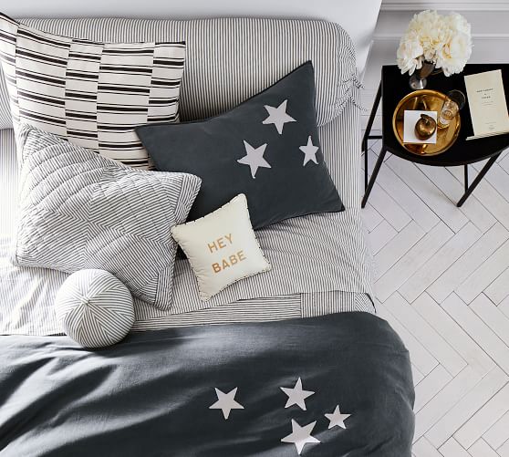 THE EMILY & MERITT TICKING STRIPE PATCHWORK QUILT & SHAM Emily & Meritt for Pottery Barn collection eco friendly