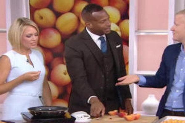 Watch Food & Wine "Mad Genius Tips" host show Dylan Dreyer and Marlon Wayans how to peel a peach, remove a peach pit, make microwave peach cobbler, and bacon wrapped peaches in honor of National Eat A Peach Day on the Today show on Tuesday, August 22, 2017