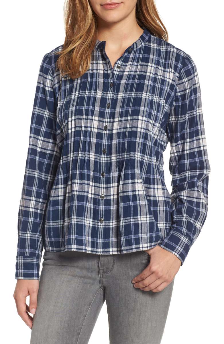 Caslon Pintuck Plaid Shirt Blue Pink Plaid shirts under 100 dollars women