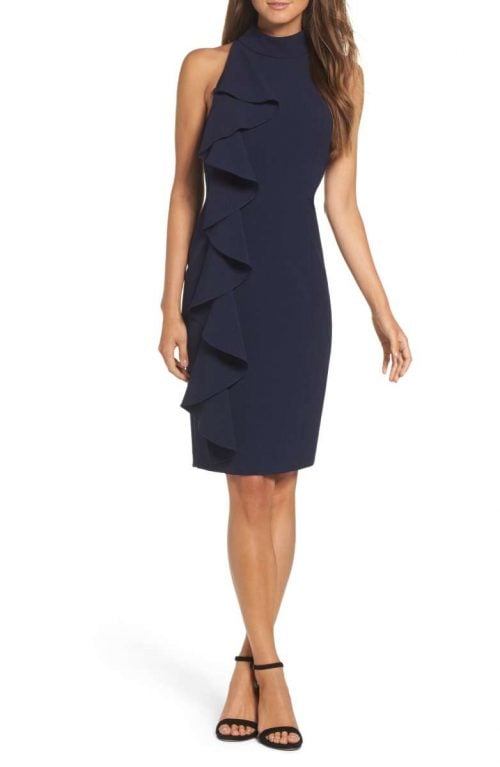 navy sheath dress knee length