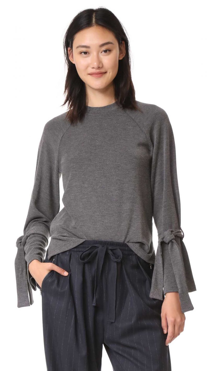 J.O.A. Tie Pullover Charcoal Grey tie sleeve tops bell sleeves
