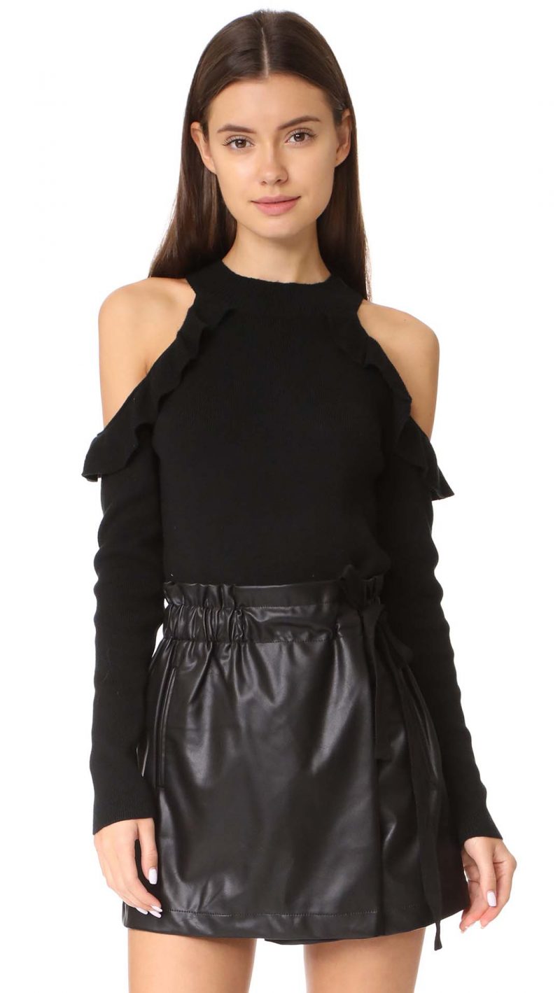 Line & Dot Beau Cold Shoulder Sweater Black ruffle cold shoulder sweaters fall 2017