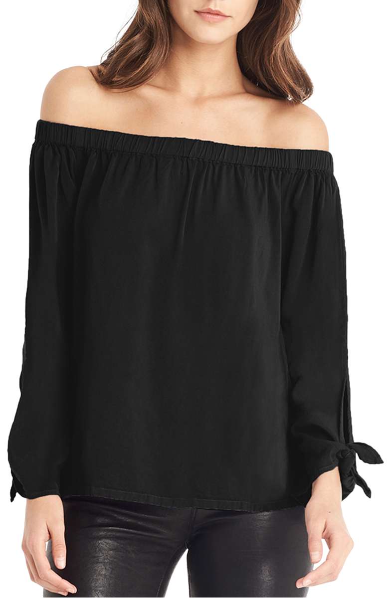 MICHAEL STARS Tie Sleeve Off The Shoulder Top Black tie sleeve tops fall 2017
