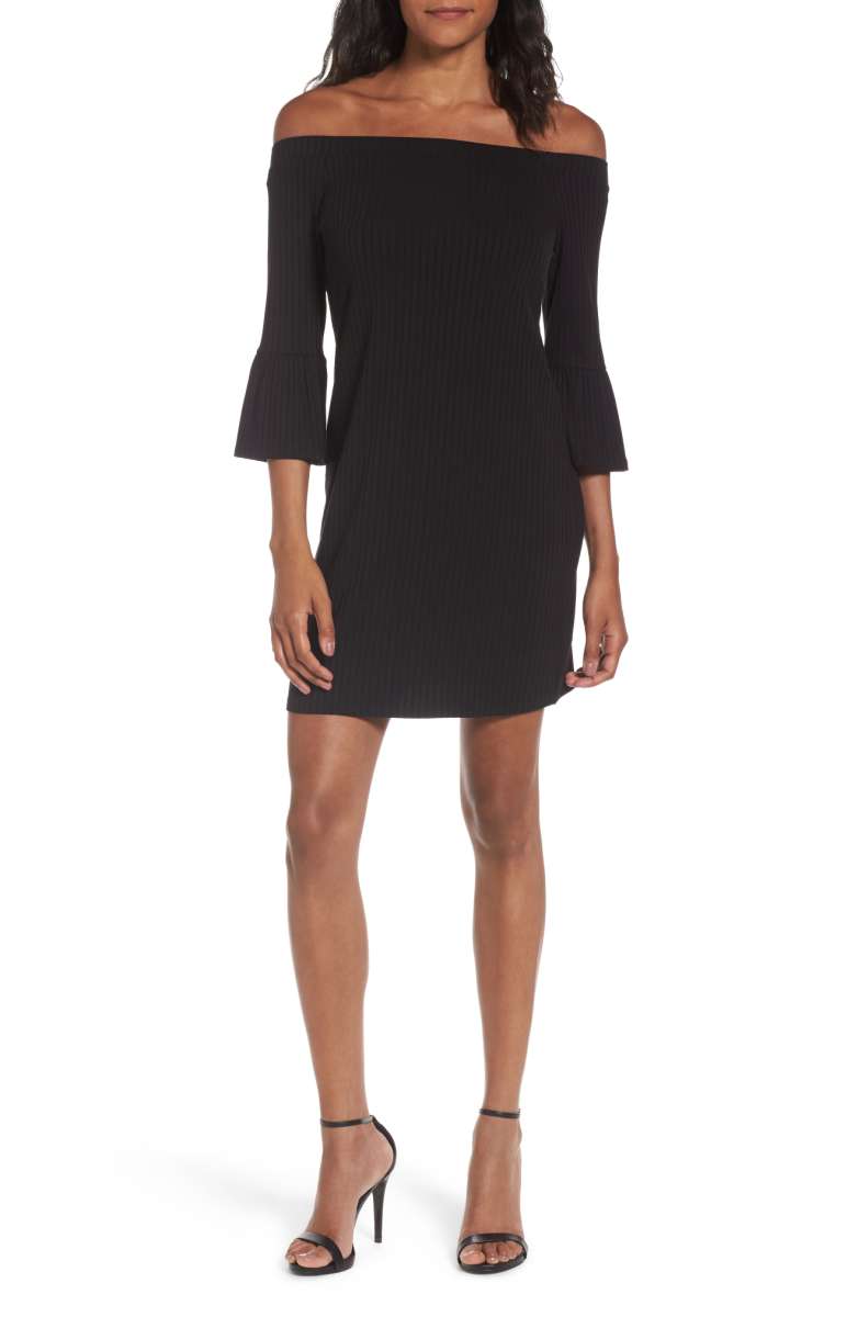 ONE CLOTHING Off the Shoulder Rib Knit Dress Black off the shoulder dresses fall wedding guests