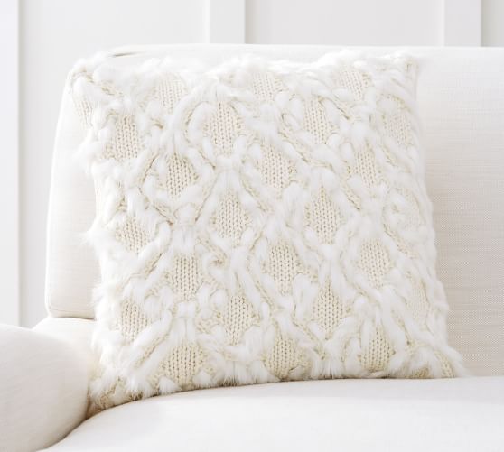 Pottery Barn CRISS CROSS WITH KNIT FUR PILLOW COVER pottery barn fall decorating sale