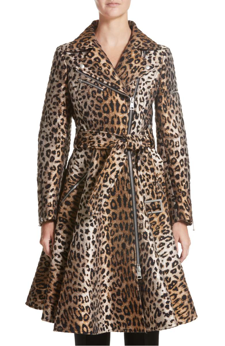 SARA BATTAGLIA Leopard Jacquard Trench Coat Leopard Print nordstrom trench coats fall 2017