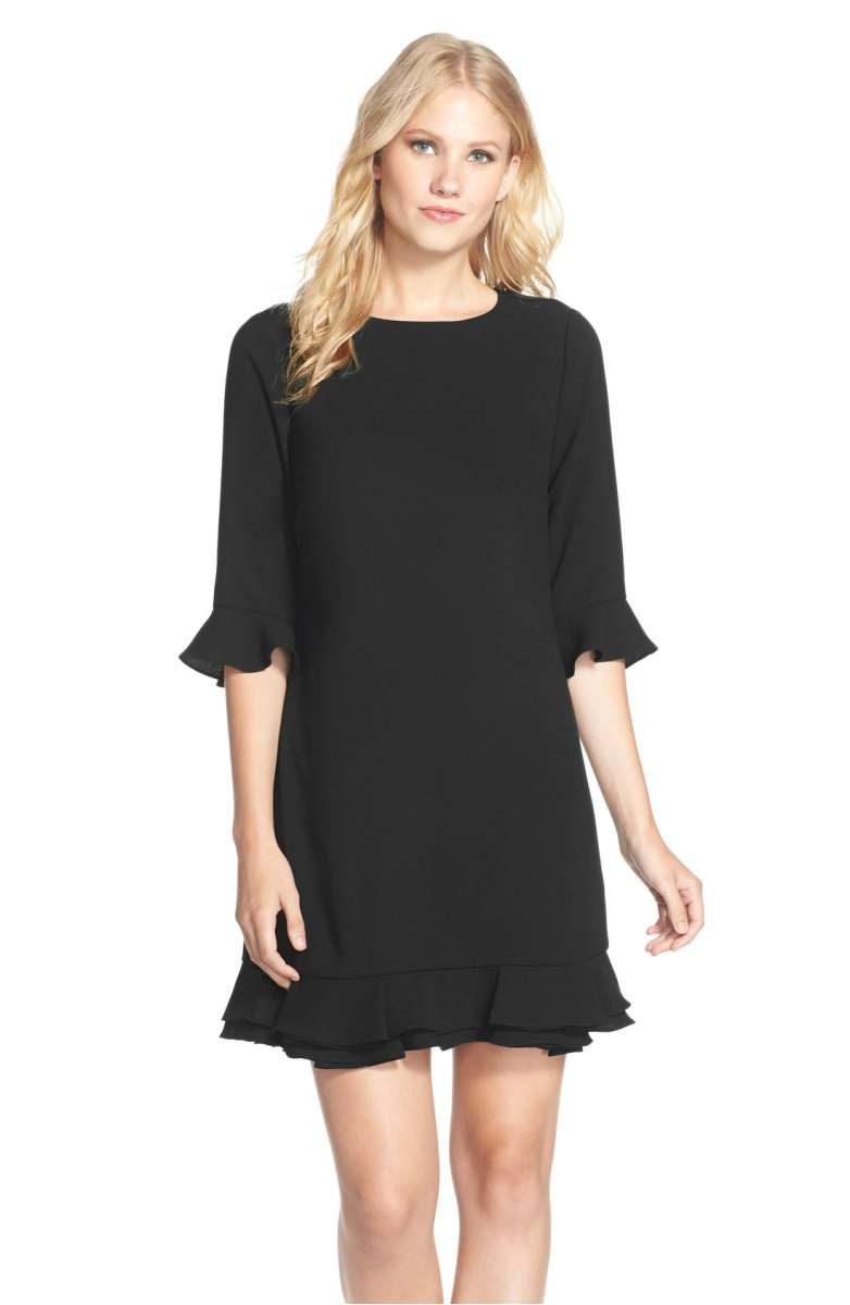 CECE 'Kate' Ruffle Hem Shift Dress Black little black dresses holiday party