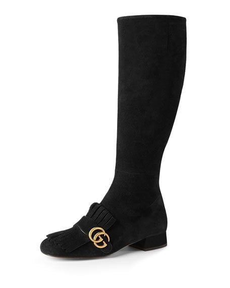 Gucci Marmont Suede 25mm Knee Boot, Black over the knee boots fall winter
