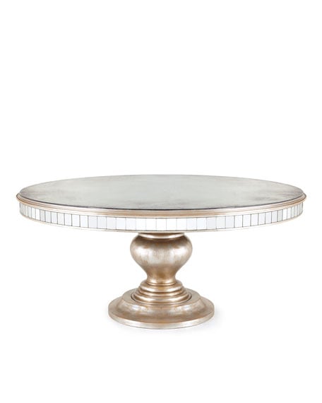 John-Richard Collection Lisandra Antiqued-Mirrored Round Dining Table Antique Silver horchow holiday entertaining sale