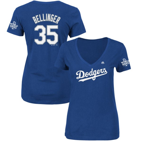 Majestic Cody Bellinger Los Angeles Dodgers Women's Royal 2017 World Series Bound Name & Number T-Shirt nlcs los angeles dodgers
