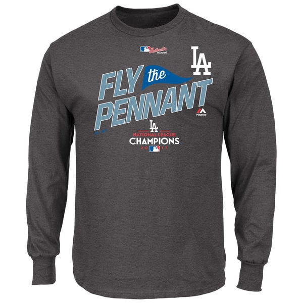 Majestic Los Angeles Dodgers Charcoal 2017 National League Champions Locker Room Fly The Pennant Long Sleeve T-Shirt nlcs champions los angeles dodgers world series
