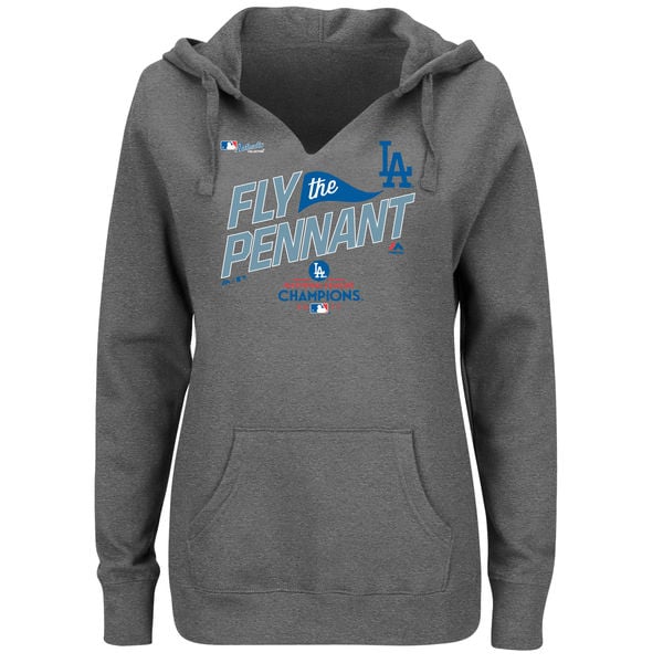 Majestic Los Angeles Dodgers Women's Heather Gray 2017 National League Champions Locker Room Pullover Hoodie nlcs los angeles dodgers world series champions