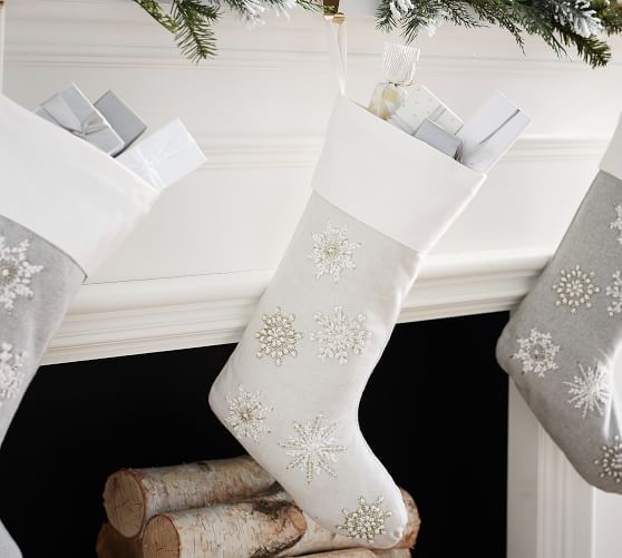 Pottery Barn BEADED SNOWFLAKE STOCKING pottery barn friends and family sale