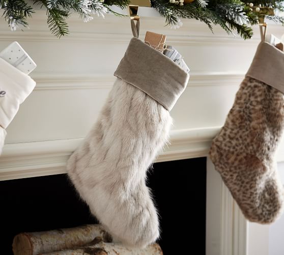 Pottery Barn FAUX FUR STOCKING WITH VELVET CUFF pottery barn friends and family sale