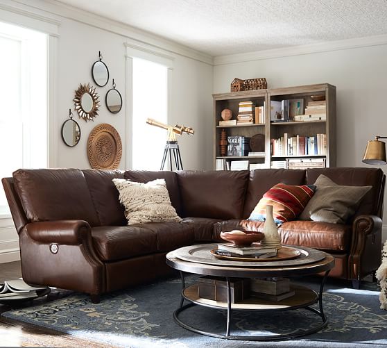 Pottery Barn JAMES LEATHER 3PC L SHAPED CORNER SECTIONAL pottery barn friends and family sale