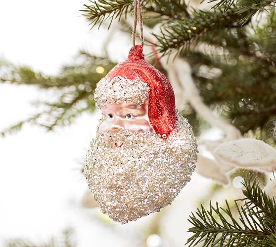 Pottery Barn MR. SANTA GERMAN GLITTER HEAD ORNAMENT pottery barn friends and family sale