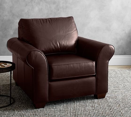 Pottery Barn PB COMFORT ROLL ARM LEATHER ARMCHAIR pottery barn flash sale
