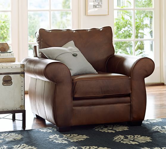 Pottery Barn PEARCE LEATHER ARMCHAIR pottery barn friends and family sale