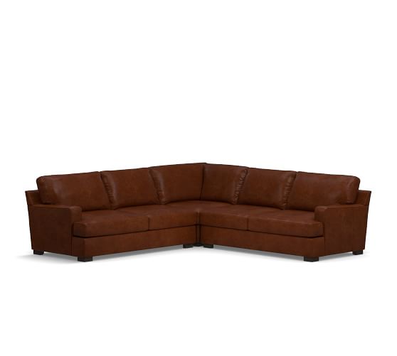 Pottery Barn TOWNSEND SQUARE ARM LEATHER 3-PIECE L-SHAPED CORNER SECTIONAL pottery barn friends and family sale