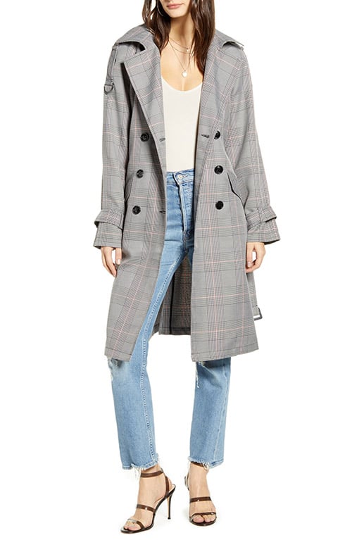 VERO MODA Nele Windowpane Plaid Trench Coat Silver Mink plaid coats women