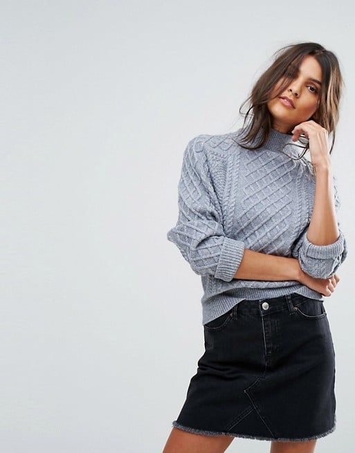 Vero Moda Cable Knit Sweater Light Gray Melange under 100 dollars