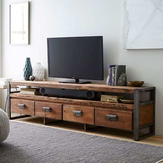West Elm Bin Pull 4-Drawer Media Console Reclaimed Pine west elm long weekend sale