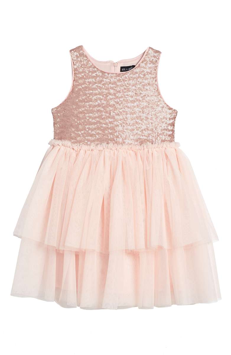 AVA & YELLY Sequin & Tulle Dress Pink Toddler, Little Girl thanksgiving dresses for toddler girls