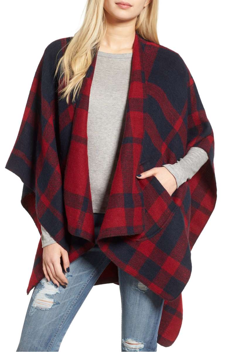 BP. Buffalo Plaid Cape Red plaid capes thanksgiving dinner winter
