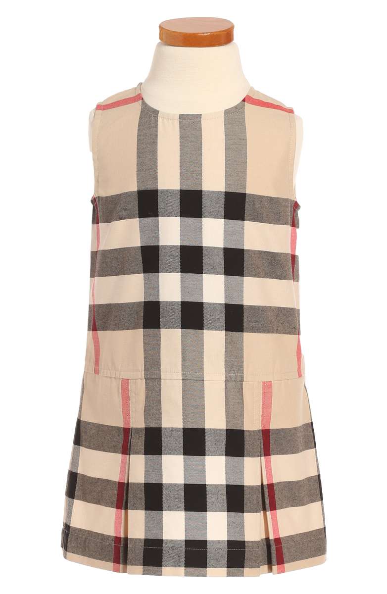 BURBERRY Dawny Check Print Sleeveless Dress Heritage Stone thanksgiving dresses for toddler girls