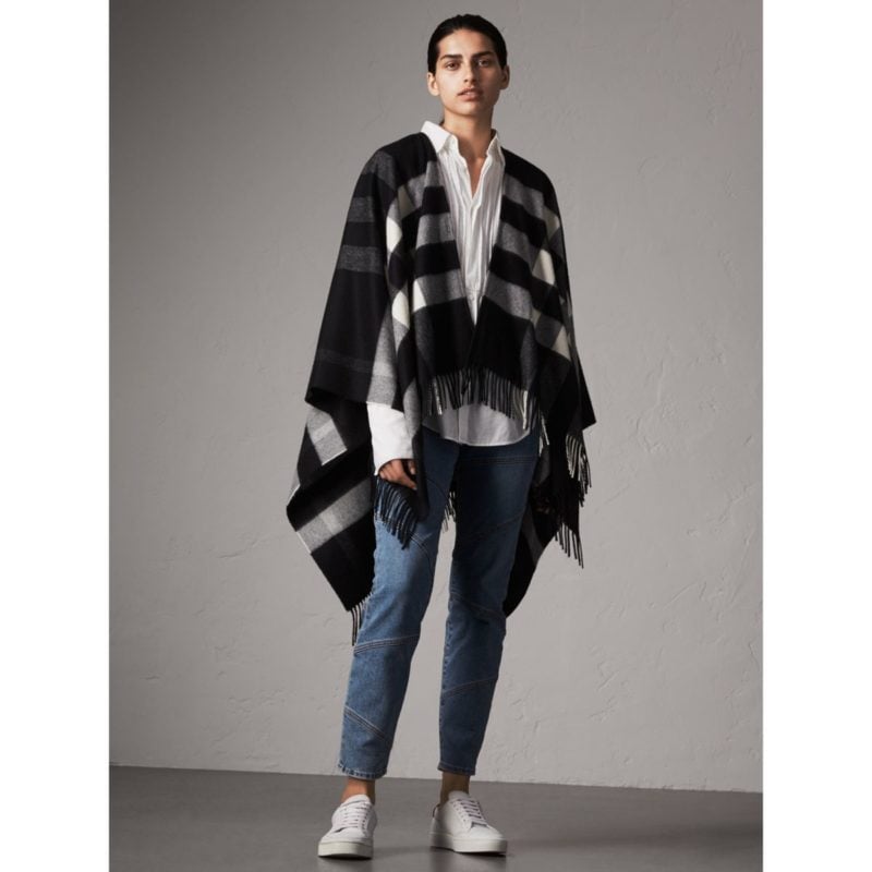 Burberry Check Cashmere and Wool Poncho Black plaid capes fall winter thanksgiving