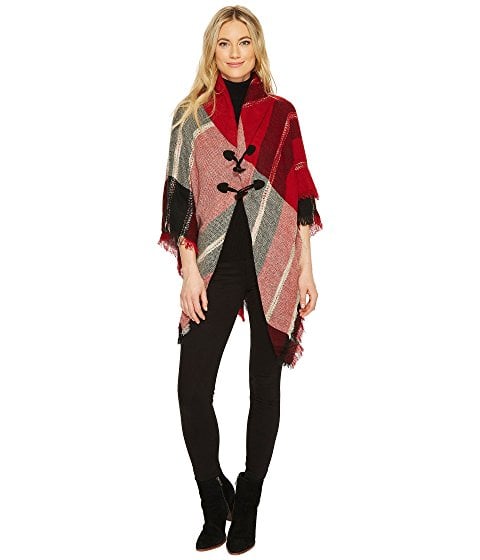 Collection XIIX Stay Cozy Jacket Brick Red plaid capes fall winter