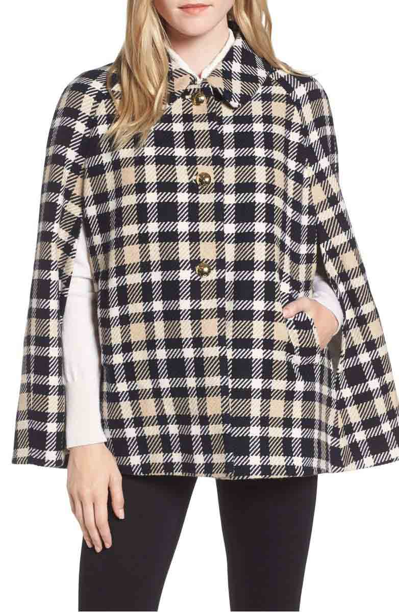 DRAPER JAMES Windowpane Anderson Cape Nassau Navy Multi plaid capes fall winter thanksgiving