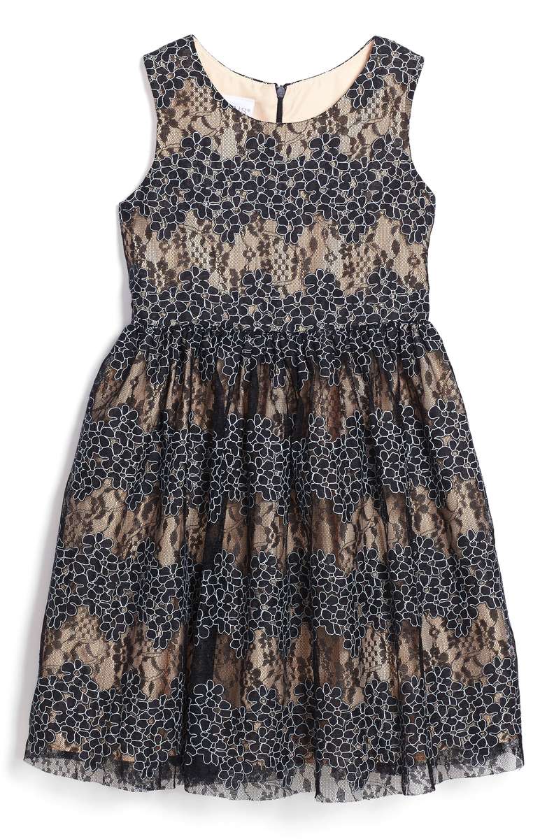 FRAIS Floral Lace Dress Navy Embroidered Flowers Toddler, Little Girl & Big Girl thanksgiving dresses for toddler girls