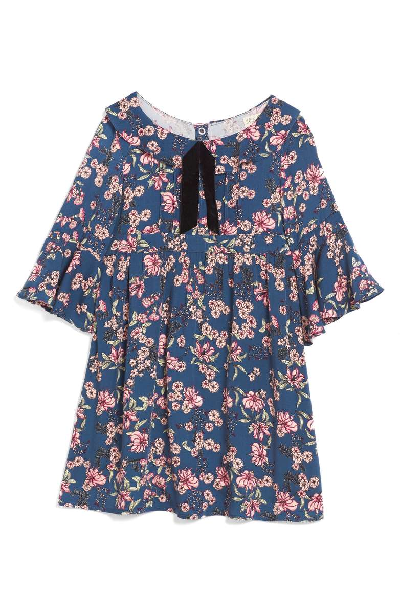 LIL LEMONS BY FOR LOVE & LEMONS For Love & Lemons Juniper Floral Bell Sleeve Dress Midnight Floral Print Toddler & Little Girl thanksgiving dresses for toddler girls