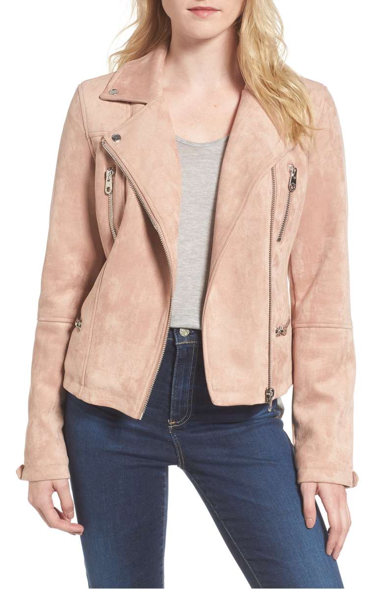 MEMBERS ONLY Faux Suede Biker Jacket Blush faux suede moto jackets