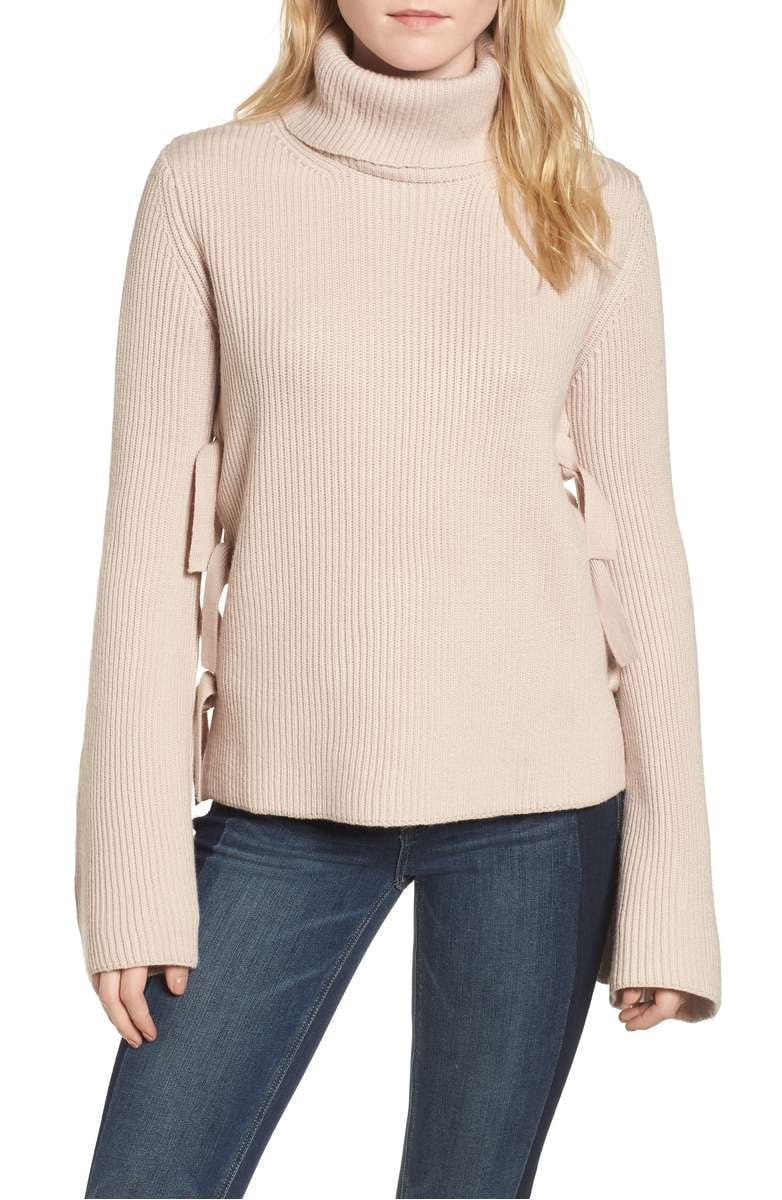 Monsieur Tie Side Merino Wool Sweater Camel bell sleeve turtlenecks