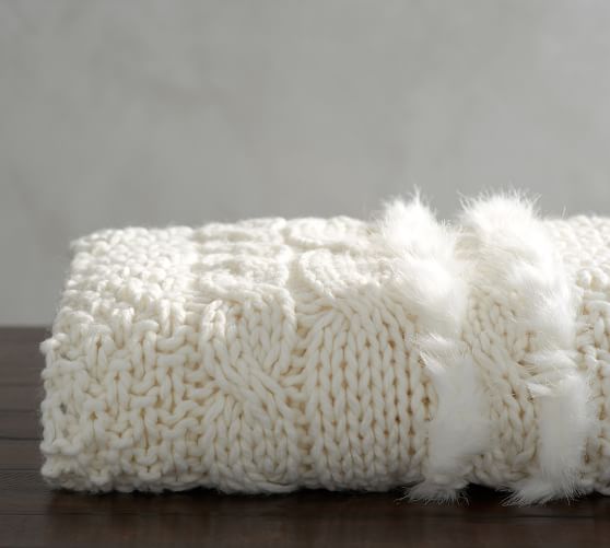 Pottery Barn CABLEKNIT WITH FAUX FUR THROW pottery barn pre-black friday sale